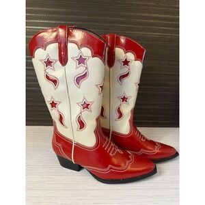 Unionbay Oretta Red Cream Star Cutout Western Cowboy Boots U5ORE60 Womens 7M